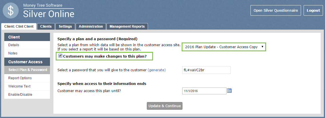 Plan Updates using Customer Access - Enable Changes