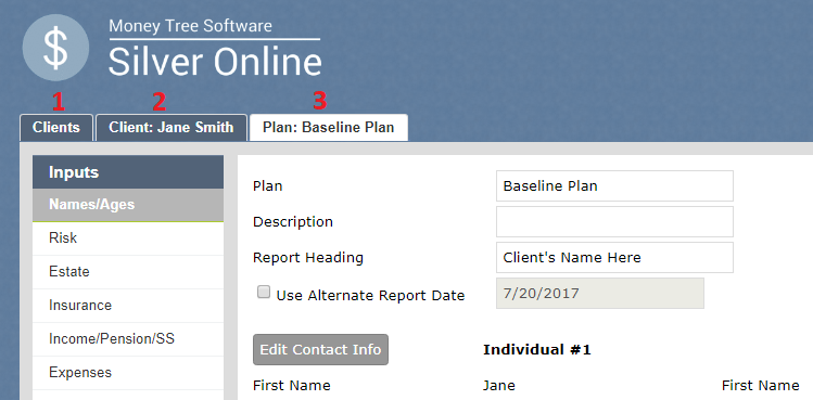 Tab Order - Clients, Opened Client, Opened Plan