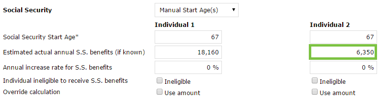 Benefit amounts entered -  "use amount" option not checked