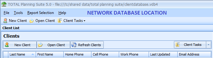 TOTAL Planning Suite Network Database Location
