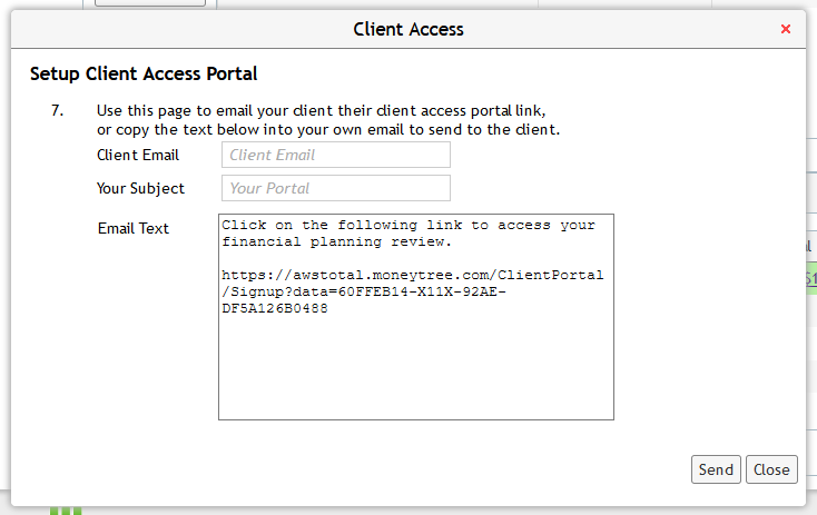 Setup Client Access Portal - Plan - Message to Client